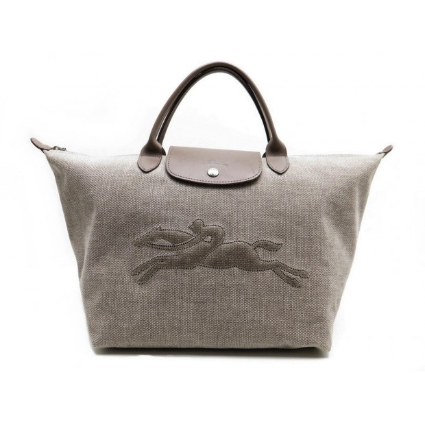 NEUF SAC A MAIN LONGCHAMP VICTOIRE M LIN GRIS GREY LINEN HAND BAG TOTE