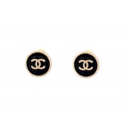 NEUF BOUCLES D'OREILLES CHANEL LOGO CC RONDES PUCE METAL DORE EARRING 650€