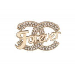 NEUF BROCHE CHANEL LOGO CC FOREVER EN METAL DORE & STRASS STEEL BROOCH 650€