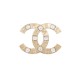 NEUF BROCHE CHANEL LOGO CC ET STRASS EN METAL DORE BOITE POCHON GOLD BROOCH 650€