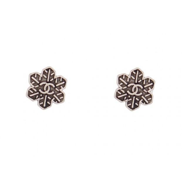 NEUF BOUCLES D'OREILLES CHANEL LOGO CC FLOCONS DE NEIGE METAL NEW EARRINGS 380€