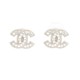 NEUF BOUCLES D'OREILLES CHANEL LOGO CC & STRASS ARGENTE + BOITE EARRINGS 650€