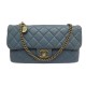 SAC A MAIN CHANEL TIMELESS 2 SOUFFLETS CUIR BLEU BANDOULIERE HANDBAG 6500€