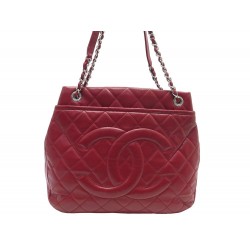 SAC A MAIN CHANEL SHOPPING LOGO CC CUIR CAVIAR ROUGE LEATHER HANDBAG PURSE 6200€