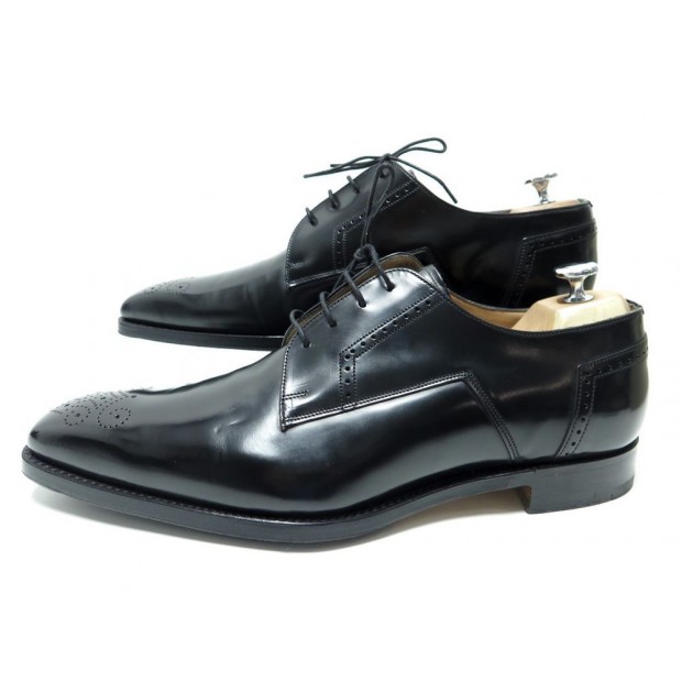 NEUF CHAUSSURES JOSEPH CHEANEY EWAN 10 44 DERBY BOUT FLEURI CUIR NOIR SHOES 470€