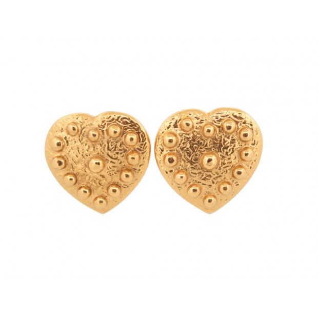 NEUF VINTAGE BOUCLES D'OREILLE YVES SAINT LAURENT COEUR EN METAL DORE EARRINGS