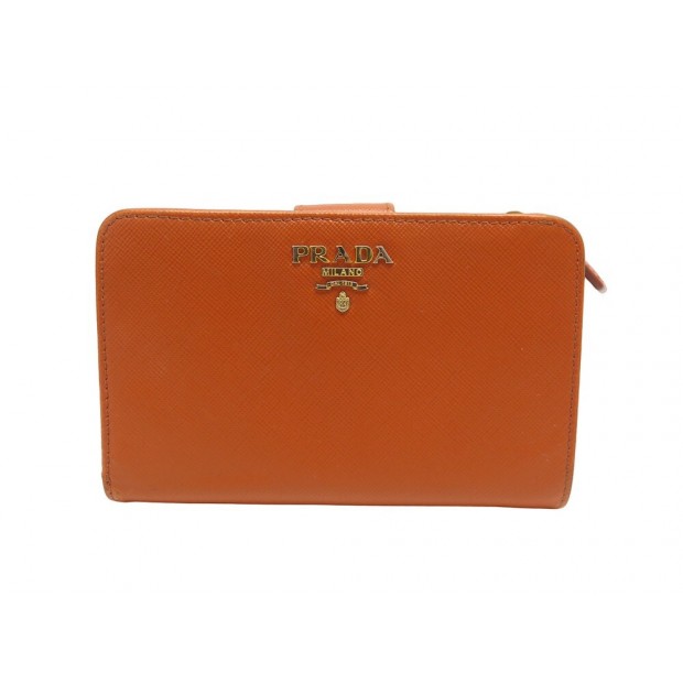 PORTEFEUILLE PRADA EN CUIR SAFFIANO ORANGE 1M1225 PORTE CARTES WALLET 680€