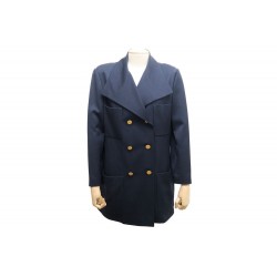 VINTAGE VESTE LONGUE CHANEL 21262 42 L CABAN LAINE BLEU BLUE WOOL JACKET 6000€