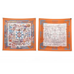 NEUF FOULARD HERMES DE L'OMBRELLE AUX DUELS DOUBLE FACE MARIE 90 SOIE SCARF 620€