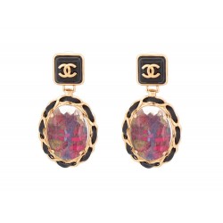 NEUF BOUCLES D'OREILLES CHANEL PENDANTES CABOCHON & TWEED NEW EARRINGS 1100€