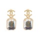 NEUF BOUCLES D'OREILLES CHANEL PENDANTES CABOCHON ET TWEED NEW EARRINGS 975€