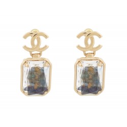 NEUF BOUCLES D'OREILLES CHANEL PENDANTES CABOCHON ET TWEED NEW EARRINGS 975€