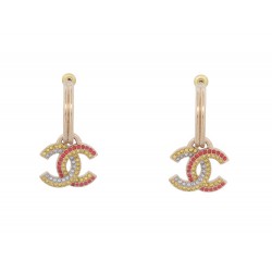 NEUF BOUCLES D'OREILLES CHANEL CREOLES LOGO CC MULTICOLORE NEW EARRINGS 1000€