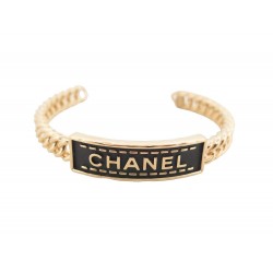 BRACELET CHANEL MANCHETTE CHAINE & LOGO L 20CM METAL DORE BANGLE STRAP CUFF 950€