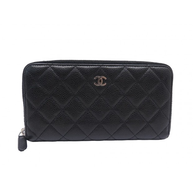 PORTEFEUILLE CHANEL LONG ZIPPE CLASSIQUE LOGO CC CUIR CAVIAR NOIR WALLET 1310€