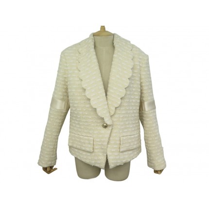 NEUF VESTE CHANEL COL FESTONNE P65277V60987 EN TWEED CREME 46 XL JACKET 6500€