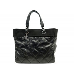 SAC A MAIN CHANEL PARIS BIARRITZ MM A34209 NOIR CABAS TOILE CUIR TOTE BAG 2550€