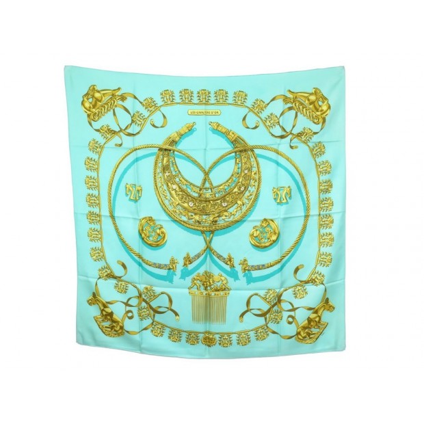 FOULARD HERMES LES CAVALIERS D OR RYBALTCHENKO CARRE EN SOIE BLEU SCARF 350€