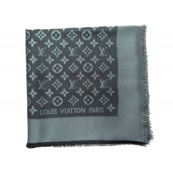 NEUF CHALE LOUIS VUITTON MONOGRAM SHINE M75123 SOIE LAINE NOIR GRIS SHAWL 550€