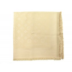 CHALE LOUIS VUITTON MONOGRAM 140CM EN SOIE LAINE BEIGE WOOL SILK SHAWL 490€