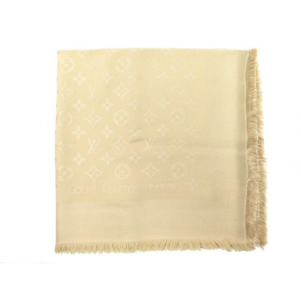 CHALE LOUIS VUITTON MONOGRAM 140CM EN SOIE LAINE BEIGE WOOL SILK SHAWL 490€