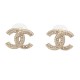 NEUF BOUCLES D'OREILLES CHANEL LOGO CC & STRASS A86504 NEW GOLD EARRINGS 650€