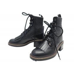 NEUF CHAUSSURES CHLOE BOTTINES FRANNE A LACETS NOIR 37 LEATHER ANKLE BOOTS 950€