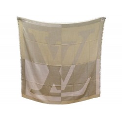 NEUF CHALE LOUIS VUITTON LOGO INITIALES LV 140CM CACHEMIRE SOIE BEIGE SHAWL 650€