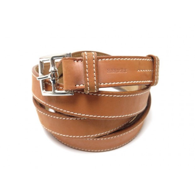 CEINTURE HERMES ETRIVIERE T 80 DOUBLE TOUR CUIR BARENIA BOUCLE ACIER BELT 790€