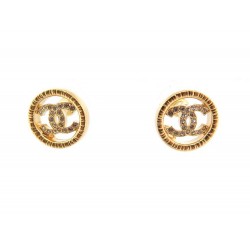 NEUF BOUCLES D'OREILLES CHANEL LOGO CC STRASS EN METAL DORE GOLDEN EARRINGS 630€