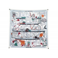 FOULARD HERMES LES TROPHEES CARRE 90 EN SOIE BLANCHE SILK SCARF 460€