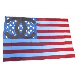 NEUF PAREO CHANEL DRAPEAU AMERICAIN & LOGO CC COTON POCHON AMERICAN FLAG SCARF