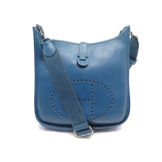 SAC A MAIN HERMES EVELYNE III 33 GM EN CUIR TOGO BLEU BLUE HAND BAG BOITE 2850€