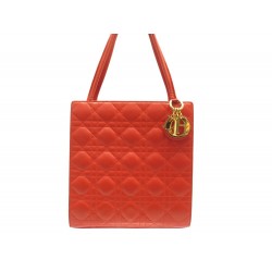 SAC A MAIN CHRISTIAN DIOR LADY CABAS SMALL CUIR CANNAGE ROUGE CORAIL BAG 3200€