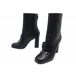 BOTTINE GUCCI MORS ET EMPEIGNE 363804 38.5IT 39.5FR CUIR NOIR BLACK BOOTS 1350€