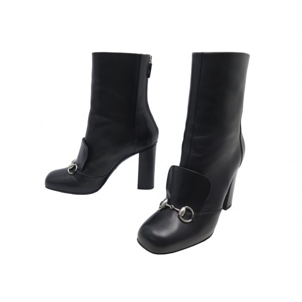 BOTTINE GUCCI MORS ET EMPEIGNE 363804 38.5IT 39.5FR CUIR NOIR BLACK BOOTS 1350€