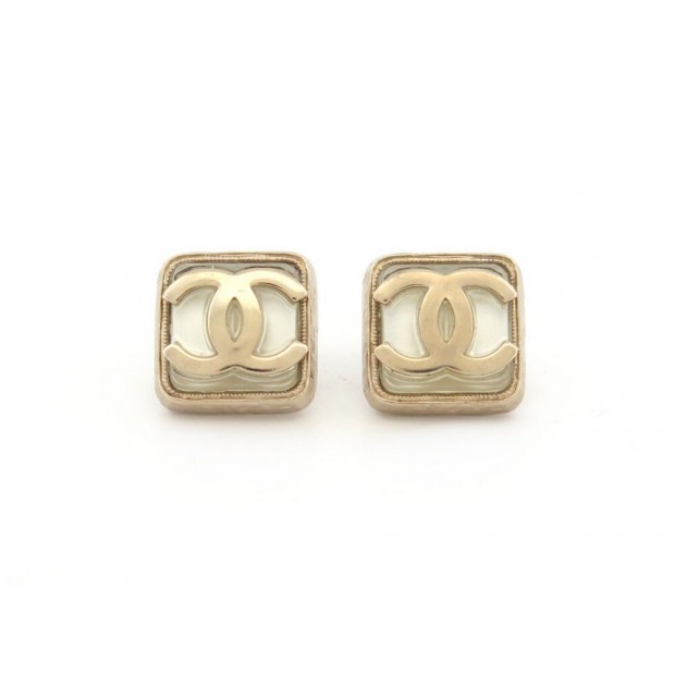 NEUF BOUCLES D'OREILLES CHANEL AB8406 LOGO CC DORE PATE DE VERRE EARRINGS 650€