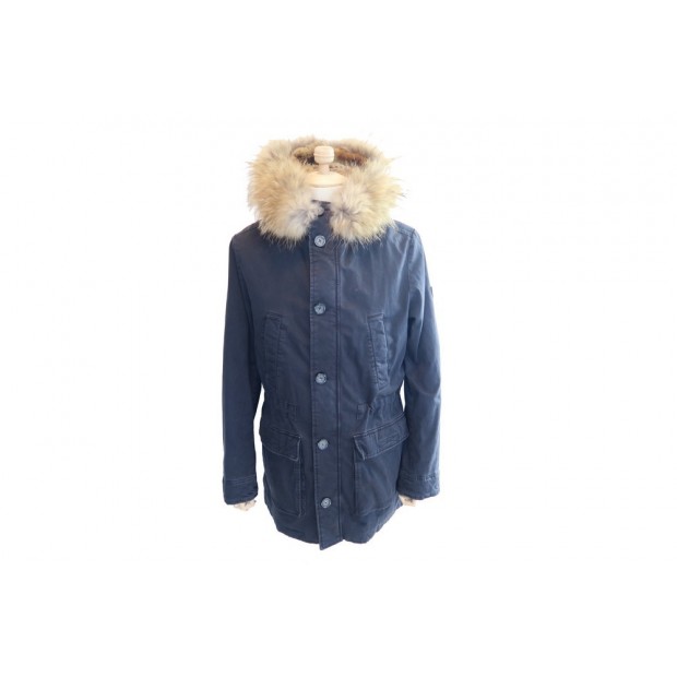 NEUF MANTEAU PARKA OAKWOOD COL FOURRURE DE RACOON & LAPIN 50 M BLEU BLOUSON 720€