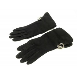 GANTS HERMES GLENANS CHAINE ANCRE FOURRURE CUIR NOIR 7 BLACK LEATHER GLOVES 750€