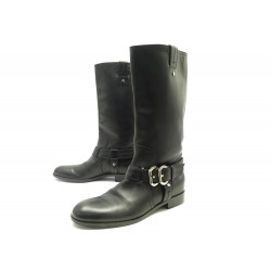 CHAUSSURES CHRISTIAN DIOR BOTTES MOTARDES 38 EN CUIR NOIR RIDING BOOTS 1990€