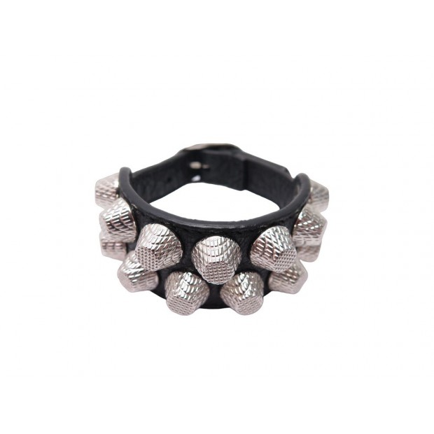 NEUF BRACELET BALENCIAGA GIANT STUD M EN CUIR NOIR & METAL LEATHER JEWEL 400€