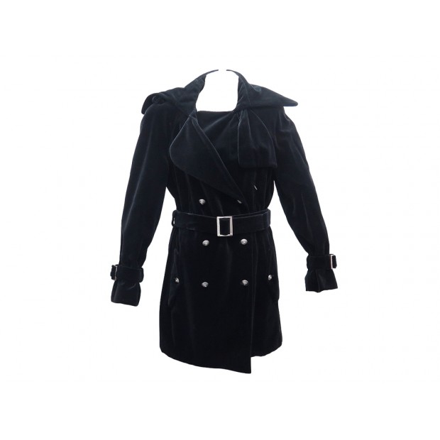 NEUF MANTEAU CHANEL TRENCH VELOURS P339903 L 42 NOIR BLACK VELVET COAT 6000€