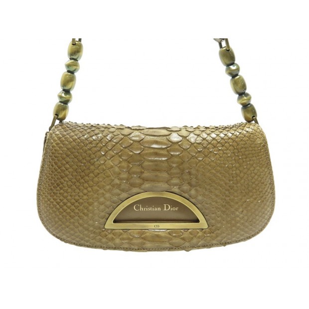 SAC A MAIN CHRISTIAN DIOR MALICE CUIR DE PYTHON BEIGE LEATHER HAND BAG PURSE