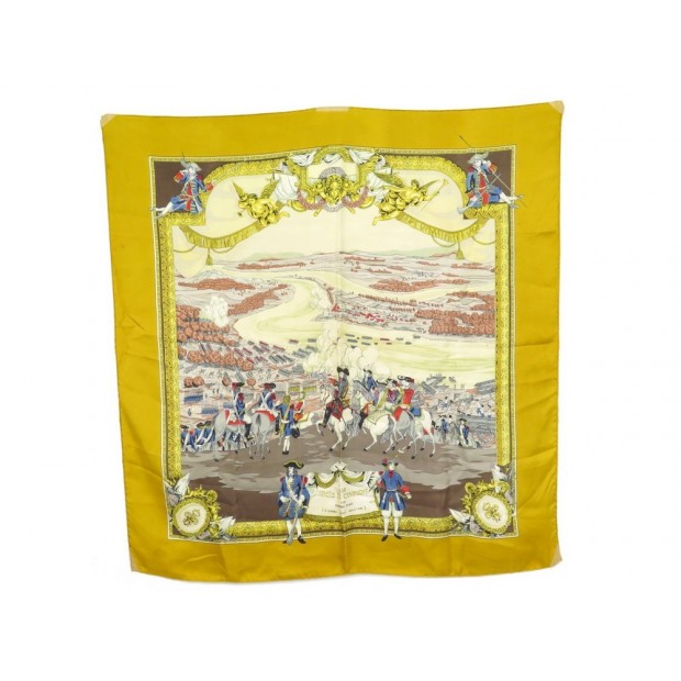 VINTAGE FOULARD HERMES LES ARMEES EN CAMPAGNE CARRE EN SOIE JAUNE SCARF 350€