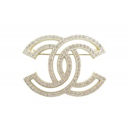 NEUF BROCHE CHANEL LOGO CC METAL DORE STRASS 2021 + BOITE GOLDEN BROOCH 550€