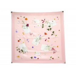 FOULARD HERMES DES FLEURS POUR LE DIRE CARRE 90 SOIE ROSE PINK SILK SCARF 495€