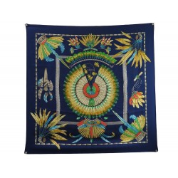 FOULARD HERMES BRAZIL LAURENCE BOURTHOUMIEUX CARRE 90 SOIE BLEUE SILK SCARF 495€