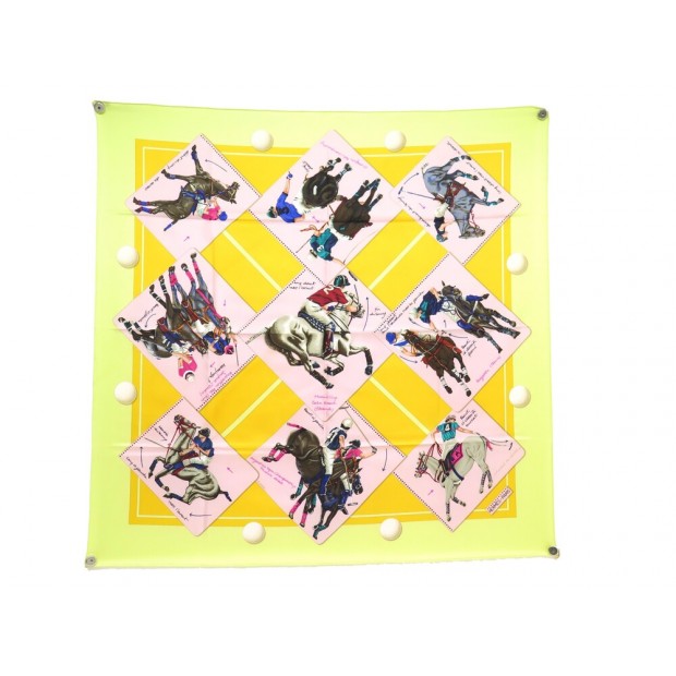 FOULARD HERMES MONDE DU POLO CUP PALM BEACH CARRE 90 CRISSEY SOIE + BOITE 495€