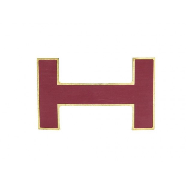 NEUF BOUCLE DE CEINTURE HERMES H QUIZZ 32 MM LAQUE BORDEAUX ACIER BROSSE DORE