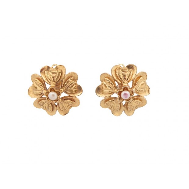 VINTAGE BOUCLES D'OREILLES CHANEL FLEURS AVEC PERLES DE CASTELLANE 1986 EARRINGS